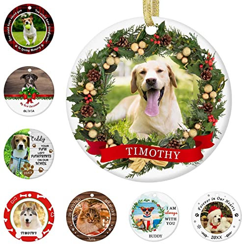 Personalisierte Weihnachtsschmuck mit Hund Katzen Haustiere 2022 Benutzerdefiniertes Haustier-Gedenkfoto Keramik Weihnachtsschmuck individuelle Weihnachtsdekoration Hunde Geschenke für Weihnachtsbaum