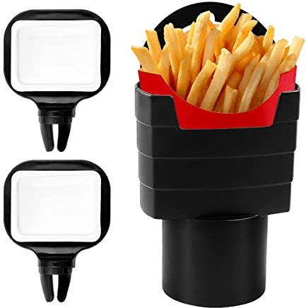 Jagowa Car Fries Holder With 2PCS Dip Clips Sauce Holder In-car Dip Fries Set Ketchup Container for Vents of Vehicle Black