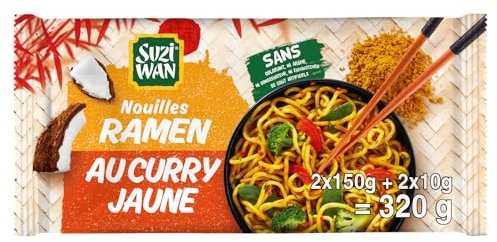 SUZI WAN Nouilles Précuites WOK Ramen Curry Jaune (2x160g)