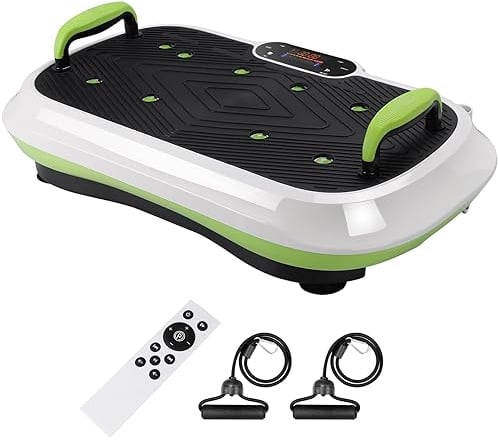 TLGREEN Vibrationsplatte 99 Stufen 5 Trainingsprogramme, Kompaktes Design, Leiser Motor, Trainingsbänder, rutschfest, Fitness Vibrationsboard für Zuhause, Fettverbrennung & Muskelaufbau, Blau