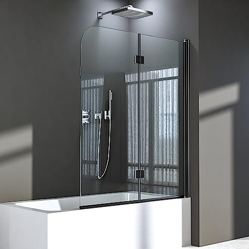 Duschwand für Badewanne 120 x 140 cm,2-teilig faltbar Duschwand Duschabtrennung mit 6mm Nano Glas,Schwarz