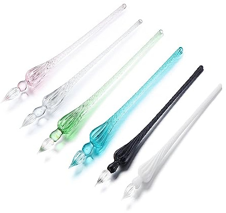 Leadigol 6PCS Vintage Glas Dipping Pen, Handgemachte Glas Dip Pen, Hohe Borosilikat Kristall Dip Pen Glas Signatur Stift, Schönschreibstift Schreibset, Unterschrift Kalligraphie Füllfederhalter