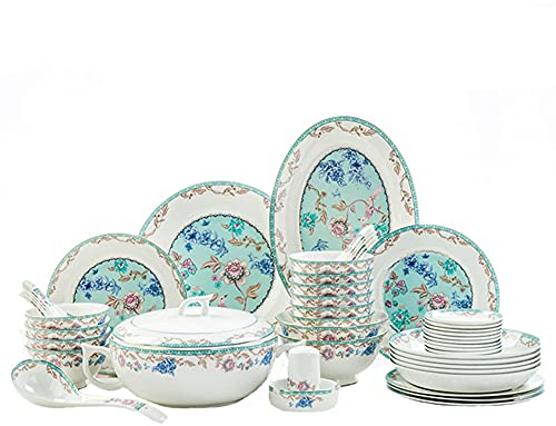 Bone China Tafelservice 50-teiliges Tafelservice aus Porzellan mit Schalen und Salattellern, Service für 6 Personen