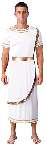 Aislor Herren Griechischer Gott Kostüm Römischer Gott Toga mit Schal Gürtel Kostüm Zeus für Erwachsene Halloween Kostüm Karneval Mottopartys