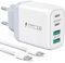 Chargeur USB C Rapide, 40W 4 Port Adaptateur Secteur USB C PD et QC Prise USB Aves 2M Câble USB C, Chargeur USB Type Rapide pour iPhone 15 Series, Samsung Galaxy S23 Ultra/S23/S22/S21/S20/S10(Blanc)
