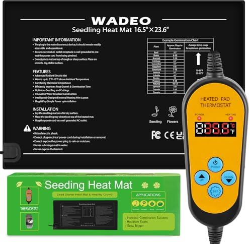 WADEO Tappetino Riscaldante per Grande Piante 60 X 42cm, 50W Tappetino Riscaldante Rettili con Termostato da 5 a 45°C, Tappeto Riscaldante Impermeabile e Durevole, per Germinazione di Piantine