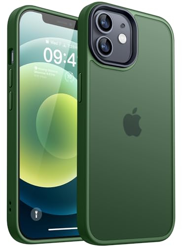 CANSHN Cover Opaca per iPhone 12 e iPhone 12 Pro(6,1 Pollici), Custodia Traslucida Opaca Protettiva Sottile Antiurto - Verde Scuro