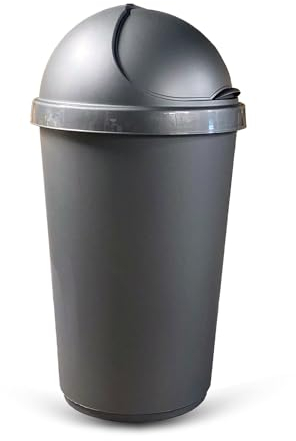 VR7 25L SILVER Kitchen Bullet Bin, Rubbish Bin with Large Opening Flap, Plastic Bin, Ideal Dustbin for Home, Bedroom, and Office Use, Plastic Kitchen Bin, Waste paper Bin, Indoor Trash Basket