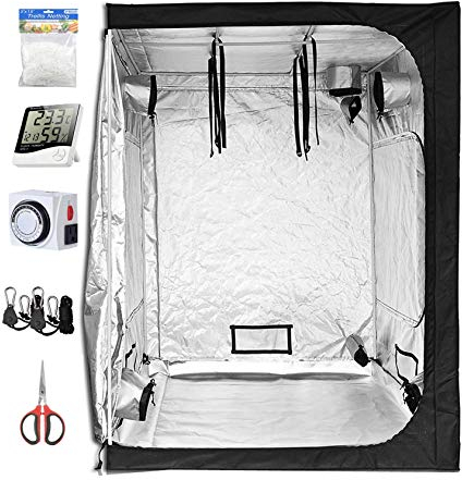 Grow-Zelt-Set, 61 x 61 x 121,9 cm, zum Wachsen von Zimmerpflanzen + analoger Timer + Luftfeuchtigkeits-Hygrometer-Monitor + 5 x 15 Fuß großes Pflanzengitternetz + 60 mm Gartenschere + Aufhänger für W