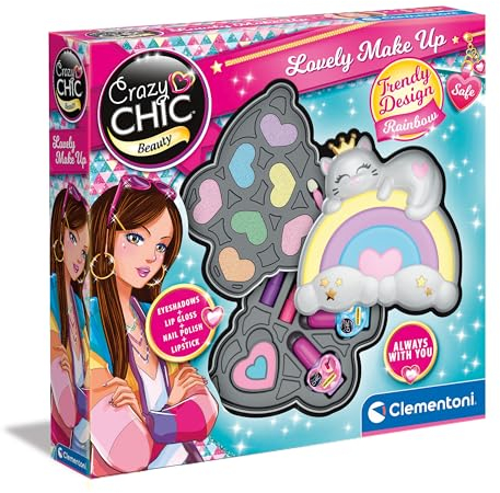 Clementoni Make Up - Crazy Chic - Lovely Makeup Rainbow Case - Kinder Make Up Sets, Kosmetik für Teenager, Make Up für Mädchen Alter 6, Kreatives Geschenk für Mädchen, Waschbar, 18793