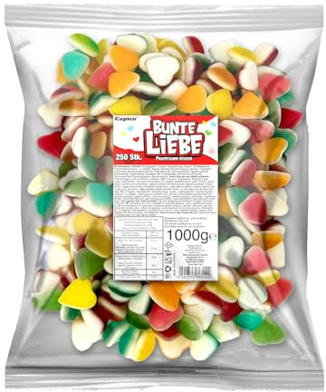 Capico Fruchtgummi Herzen Bunte Liebe (1000g) im Beutel, Halal