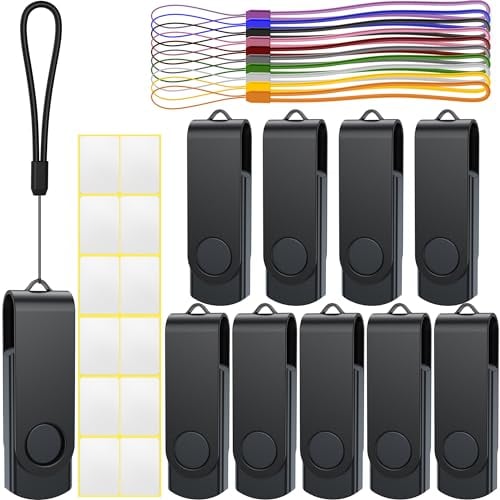 Uflatek 16GB USB Sticks USB 3.0 Speicherstick 10 Stück 16 GB Memory Stick Schwarz Flash Drive Rotate USB-Flash-Laufwerk Metall Thumb Drive Externer Datenstick mit Lanyard