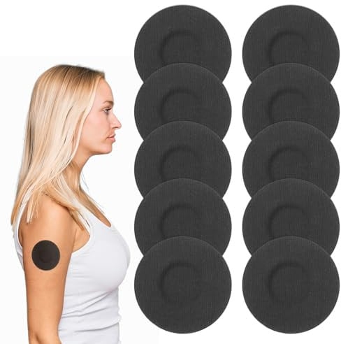 Libre 2 Sensor Covers - 10 Pcs Black Waterproof, CGM Sensor Patch Compatible for Freestyle Libre 1/2/3, Breathable Protector Without Glue Adhesive Patch for Swimming Sports