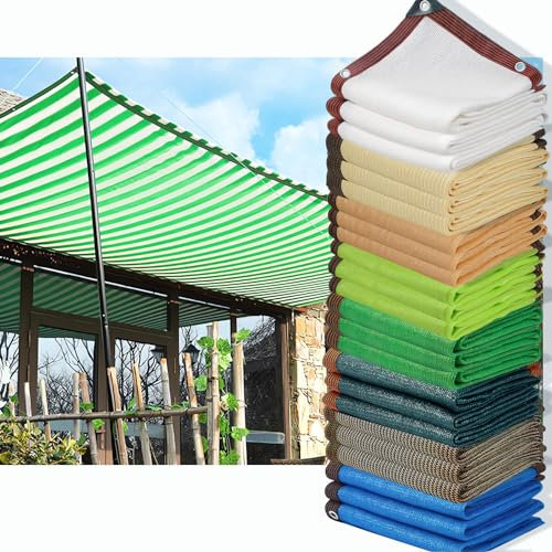 HQQMNY Filet d'ombrage avec Oeillets, Filet de Protection Solaire, Taux d'ombrage de 90%, Filet d'ombrage, Parasol de Jardin résistant aux UV(Rayures (Vert + Blanc),5m x 17m)