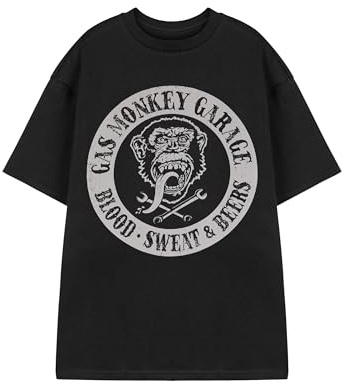 Gas Monkey Herren T-Shirt | Erwachsene Blood, Sweat & Beers Kurzarm-Grafik-T-Shirt in Schwarz | Distressed American Garage Casual Fit Bekleidungsoberteil | GMG-Auto-Merchandise-Geschenk