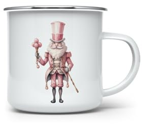 MAXIKIWI - Durable Enamel Coffee or Tea Camping Mug for Indoor Outdoor Use - Pink Nutcracker - 350ml