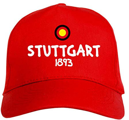 Generico Gestickte Mütze Stuttgart rot - Polyester, 5 Panele, Klettverschluss, Weiß, One size