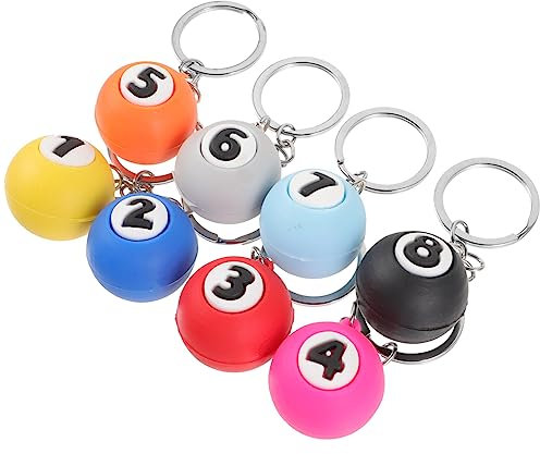 Mipcase 8 Pièces Porte-clés Billard Porte-clés Tennis Porte-clés Football Pendentif Clé Mini Boule De Billard Porte-clés Boule De Billard Porte-clés Charmes De Billard Métal