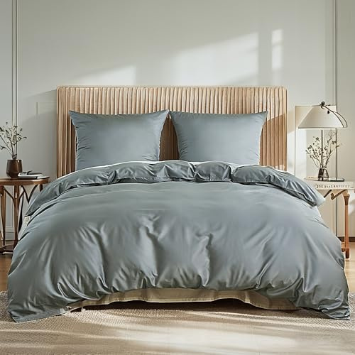 Simple&Opulence Luxus Bettwäsche 155x220 Grau, 100% Ägyptische Baumwolle, 400TC Satin Optik Bettbezug und 1 Kissenbezug 80x80 cm für den ganzjährigen Gebrauch