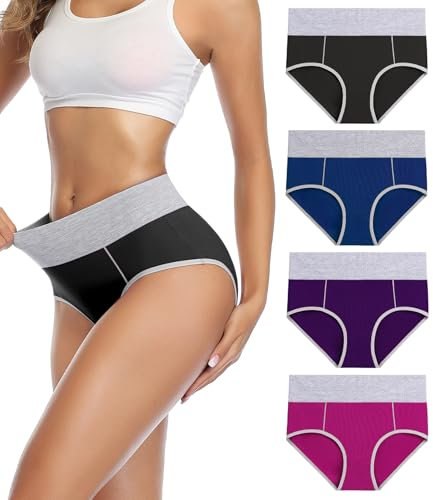wirarpa Underwear Women High Waist Cotton Knickers Ladies Panties Full Coverage Briefs Underpants Plus Size Multicolour 4 Pack XL