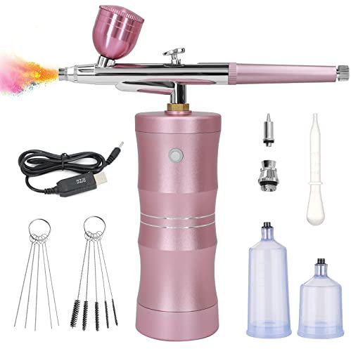 Ykall Airbrush Kit with Air Compressor, Upgraded 34PSI Air Brush Gun Rechargeable Portable Cordless Air Brush Painting with 0.4mm Nozzle for Painting, Nail Art, Tattoo