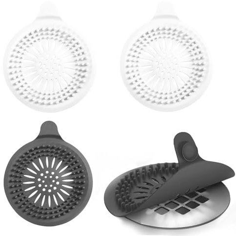 HJIAMA Filtre Evier, 4 Pièces Filtre Douche Cheveux, Anti Cheveux Douche avec Ventouse, Antiblocage, Siphon Silicone, Filtre D'évier, pour Salle Bain, Cuisine