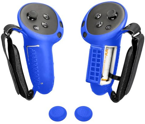 Controller Grips Cover for MetaQuest 3S/3,Upgraded Silicone Sleeve with Battery Opening & Adjustable Knuckle Straps,Anti-Slip VR Handle Protector for Quest 3 Accessories (Blue, Q3/Q3S)