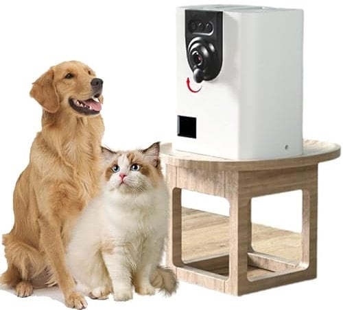 Dog Treat Dispenser,2.4GHz Automatic Cat Feeder with Camera, 1080P HD Video with Night Vision, 2-Way Audio, Wall-Mounted Design Pet Feeder with 10s Voice Recording for Cats,Dogs