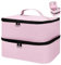 ADERTOS Nagellack Aufbewahrung Tasche Doppelschicht Rosa Nylon Kosmetiktasche Make Up Organizer für 30 Flaschen Nagellampe Nagelzubehör Nageltrockner
