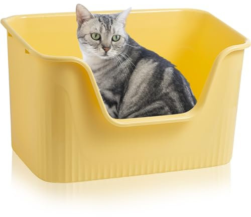 Lighterday Bandeja de arena para gatos de cara alta, 43 x 38 x 22 cm, caja de arena abierta para gatos, bandejas de arena extra grandes de plástico a prueba de salpicaduras para gatos, gatitos y
