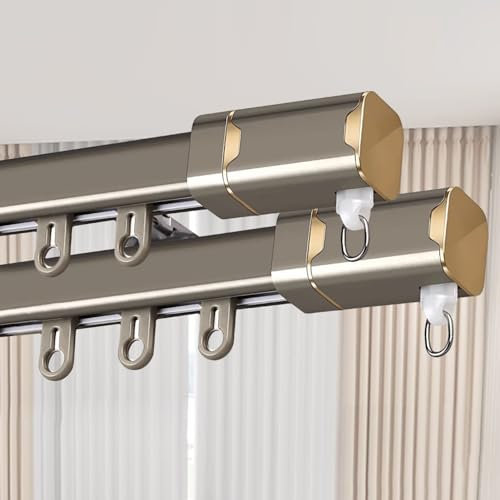 Doppeltes Gardinenschienen-Set zum Aufhängen, mit allen Montagematerialien, Braun, 5,2 m