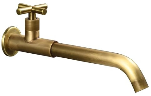 SXWYLZ Antique Brass Sink Water Tap Brass Wall Mounted Bathroom Basin Tap Wall Basin Faucet Single Handle Kitchen Tap with Long Swivel Spout Sink Cold Water Tap Single Handle,Antique Color,28Cm