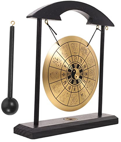 ERINGOGO Chic Gong Deko Vintage Zodiac Design Tischglocke Für Zen-atmosphäre Im Wohnzimmer Oder Büro Hochwertiges Material Stabiler Stand Platzsparend Und Langlebig