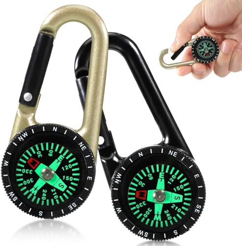 Kompass Mit Karabinerhaken, 2 Stück Mini Taschenkompass Outdoor Schlüsselanhänger für Kinder, Nautischer Karabiner für Camping, Wandern, Reisen