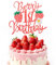 1 pieza de decoración para tarta de primer cumpleaños de bayas, púa de pastel de cumpleaños de fresa con purpurina para decoración de cumpleaños temática de frutas, decoración de cumpleaños de fresa