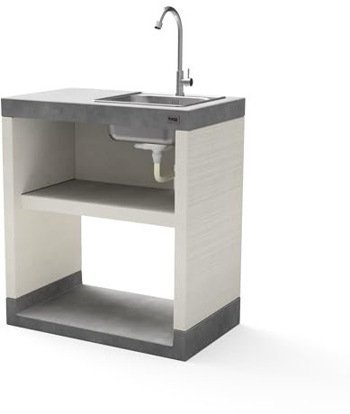 MAESTRO FERRETERO TUOZI - Módulo Stand Plan/VENIT 1 Fregadero y Grifería para Barbacoa de Obra Prefabricada (Blanco, Gris - 78 x 47 x 47 cm) - Uso en Exteriores
