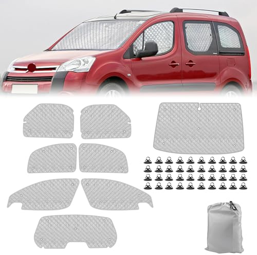 Parasol para Parabrisas Compatible con Citroen Berlingo 2008-2018, 8 Piezas Juego de Protector de Parabrisas, Juego de Ventana de Persiana Térmica Interior con Bolsa Almacenamiento