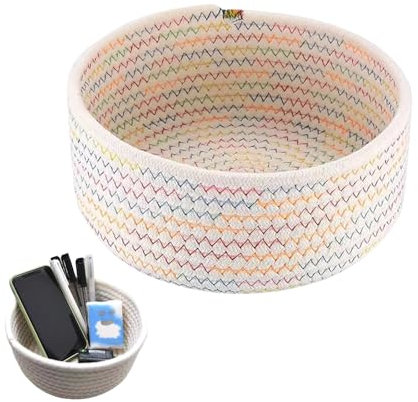 Cestini Portaoggetti Intrecciato in Corda di Cotone Cesta Giochi Bambini Cesta Porta Oggetti Cesto Portaoggetti Intrecciato Cestini Portaoggetti Tessuto Cestino Portaoggetti per Cameretta 20×9CM