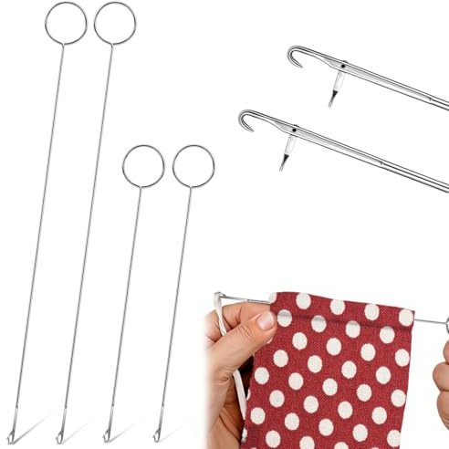 Nogeqi 4 Stück Lang Wendenadel, Metall Fangnadel Nadeln Einfädler Werkzeug Für Schnüre, Nähschlaufenwenderhaken Mit Riegel Schlaufenwender Für Stoff Gürtel Streifen Diy Stricken Zubehör-2 Größen