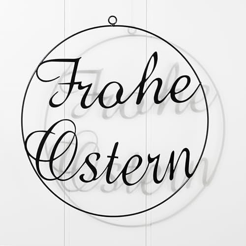 Bambelaa! Türkranz Ostern Türschild Osterdeko zum Aufhängen Schwarz Fenster Osterdekoration Innen Frohe Oster Fensterdeko Hängedekoration Hängend Türdeko Frühling Metall Wohnzimmer Modern Ø ca 30cm