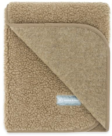 emma & noah Merino Kuscheldecke Baby aus 100% Wolle (Merino), weiche Teddyfell Decke, wärmend & atmungsaktiv, Babydecke für Zuhause & Kinderwagen (75x95cm) (Essential Taupe)