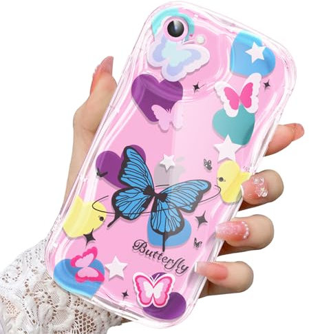 CASBST Compatible for iPhone SE/8/7 Case, Pretty Butterfly Print Three-dimensional Wave Clear Case for Girls Women, Soft Full Package Anti-fall Cover for iPhone SE/8/7, Color Butterfly