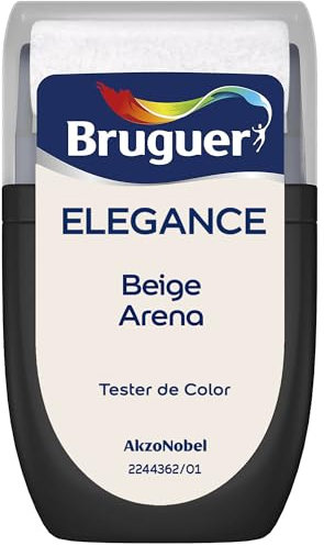BRUGUER ELEGANCE Pintura Monocapa ExtraMate, Paredes y Techos, Interior, Exterior protegido, Alta Durabilidad, UltraLavable, Resistente al Desgaste y Manchas Beige Arena 30 ml