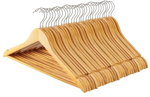 Harbour Housewares Strong Natural Wooden Coat Hangers with 360 Degree Rotatory Hook | Pack of 30 | Wood Clothes Hangers with Round Trouser Bar and Non Slip Shoulder Notches Wardrobe Storage