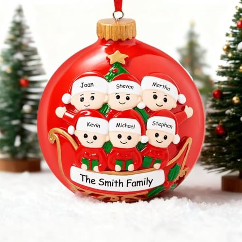 Bemaystar 3D Familien Personalisiert Weihnachtskugeln2025 - Weihnachtsdekoration für 6 Familie, Feste Resin Weihnachtskugeln Personalisiert, Personalisiertes Geschenke Weihnachten für Familie