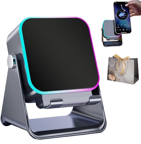 4 in 1 Wireless Speaker Stand, Wireless Induction Speaker with Light, 10W Phone Charger & Foldable Phone Holder, Audio Station with Bluetooth Mode for Office, Home, Travel & Gift(Black)