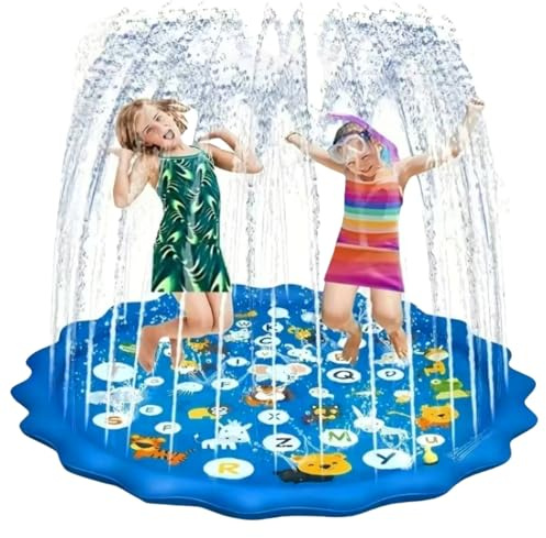 Splash Pad 170cm Sprinkler Wasser Spielmatte, Antirutsch Sprinklerauflage Kinder Wasserspielzeug für Outdoor Garten, Sommer Spielzeug für Kinder und Hunde