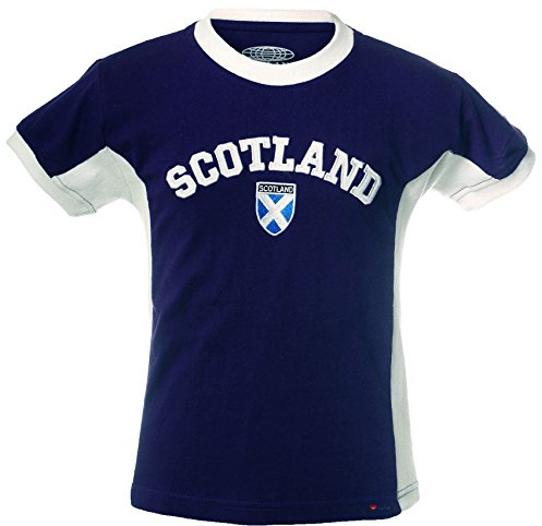 Kids Crew Neck T-Shirt Scotland Wording No 9 Navy Size 9-10 Years