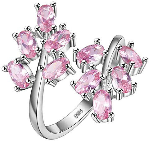 24 JOYAS Anillo Ajustable Árbol de Cristal para Mujer. Regalo romántico de Amor para tu Novia, Mujer, Esposa. (Rosa)