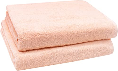 ZOLLNER 2er Set Badetücher - weiche und saugstarke Duschtücher - waschbar bis 95°C - Baumwolle - 100x150 cm in aprikot